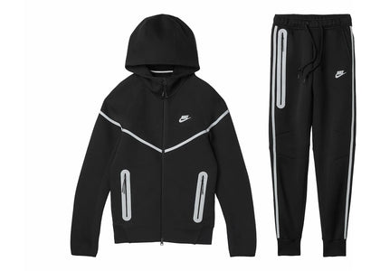 Nike Sportswear Tech Fleece Full Zip Hoodie & Joggers Reflective Details Set Black/Bemis Silver - authentic Nike apparel