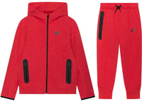 Nike Sportswear Tech Fleece Hoodie und Jogginghose mit durchgehendem Reißverschluss, Set in Hellrot meliert/Schwarz/Schwarz