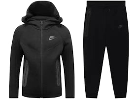 Nike Sportswear Tech Fleece Kids Full Zip Hoodie & Joggers Set Black - vue 360