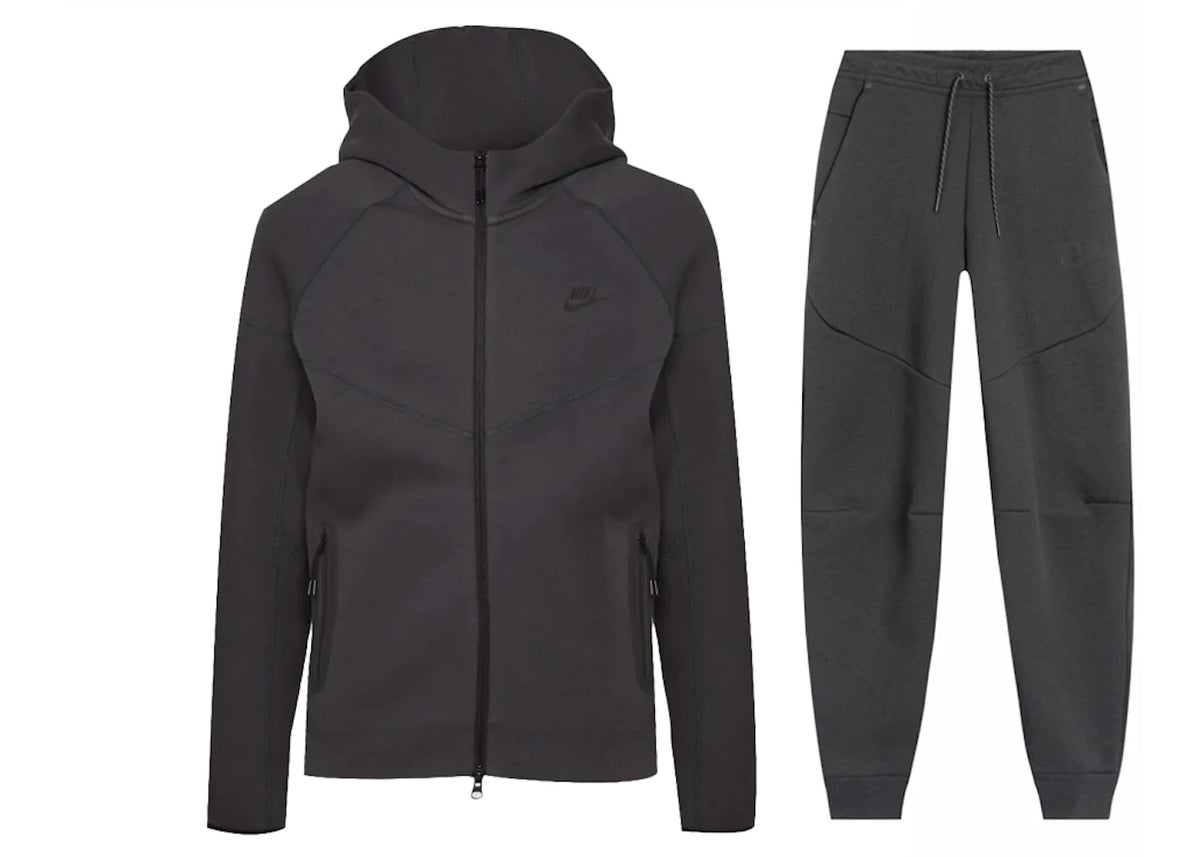Nike Sportswear Tech Fleece Windrunner Set mit Kapuzenpullover und Jogginghose mit durchgehendem Reißverschluss, Anthrazit/Schwarz - vue 360
