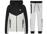 Nike Sportswear Tech Fleece Windrunner Hoodie und Jogginghose mit durchgehendem Reißverschluss, Dunkelgrau meliert/Schwarz/Weiß