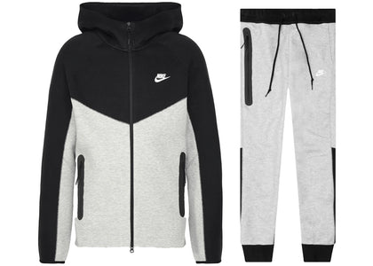 Nike Sportswear Tech Fleece Windrunner Full Zip Hoodie & Joggers Set Dark Grey Heather/Black/White - authentic Nike apparel