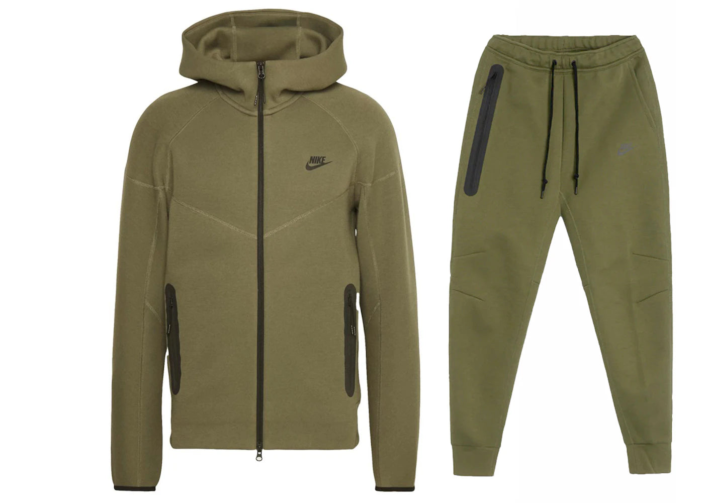 Nike Sportswear Tech Fleece Windrunner Full Zip Hoodie & Joggers Set Medium Olive/Black