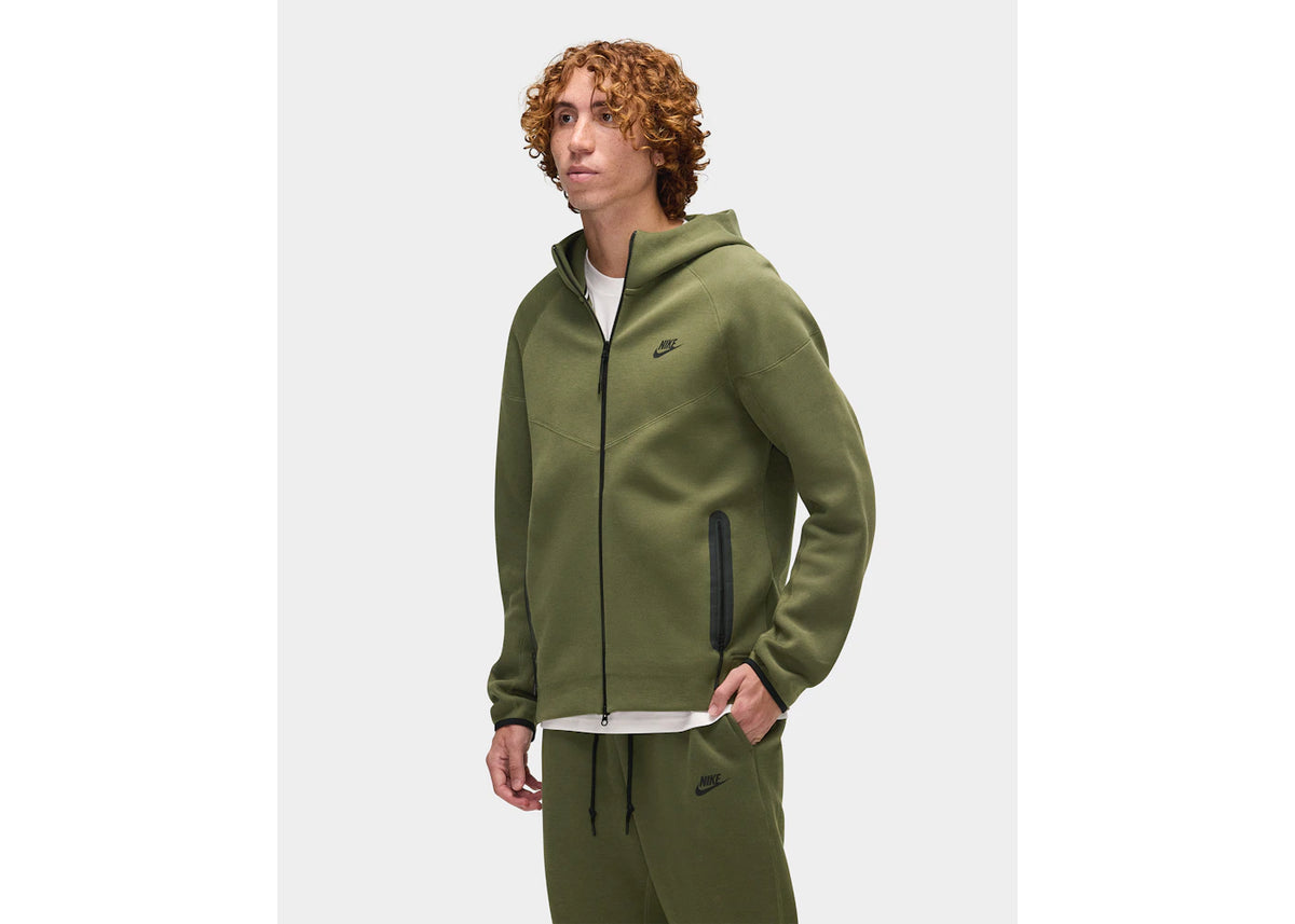 Nike Sportswear Tech Fleece Windrunner Kapuzenpullover mit durchgehendem Reißverschluss, Größe Medium, Oliv/Schwarz - vue secondaire B