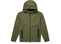 Nike Sportswear Tech Fleece Windrunner Kapuzenpullover mit durchgehendem Reißverschluss, Größe Medium, Oliv/Schwarz