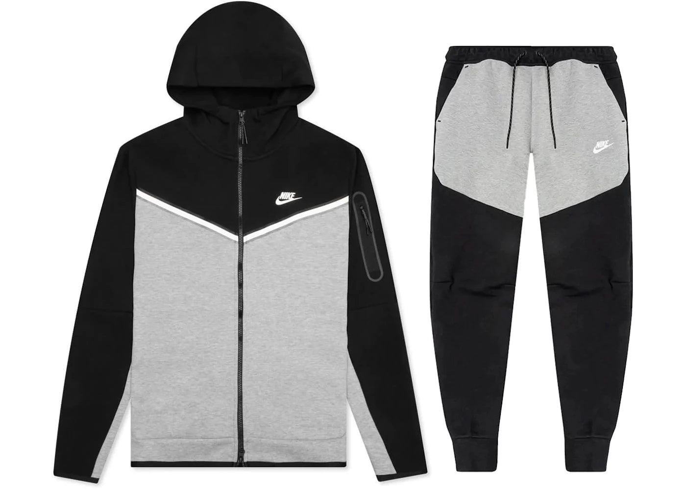 Nike Sportswear Tech Fleece Full Zip Hoodie & Joggers Set Black/Dark Grey Heather/White - vue 360