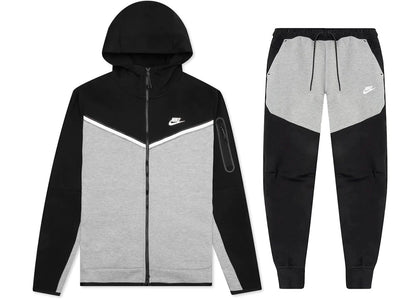 Nike Sportswear Tech Fleece Full Zip Hoodie & Joggers Set Black/Dark Grey Heather/White - authentic Nike apparel