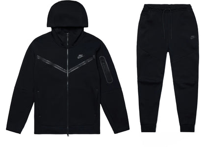 Nike Sportswear Tech Fleece Full-Zip Hoodie & Joggers Set Black - authentic Nike apparel