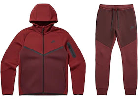 Nike Tech Fleece Windrunner Full Zip Hoodie & Jogger Set Dark Team Red/Burgundy Crush-Black