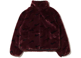 Nike Women's Printed Faux Fur Jacket (Asia Sizing) Burgundy Crush - vue 360