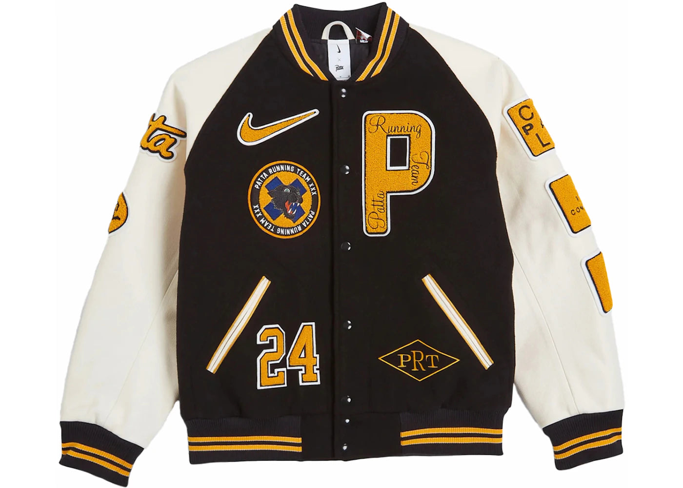 Nike x Patta Running Team Varsity Jacket Black/Yellow/White - vue secondaire B