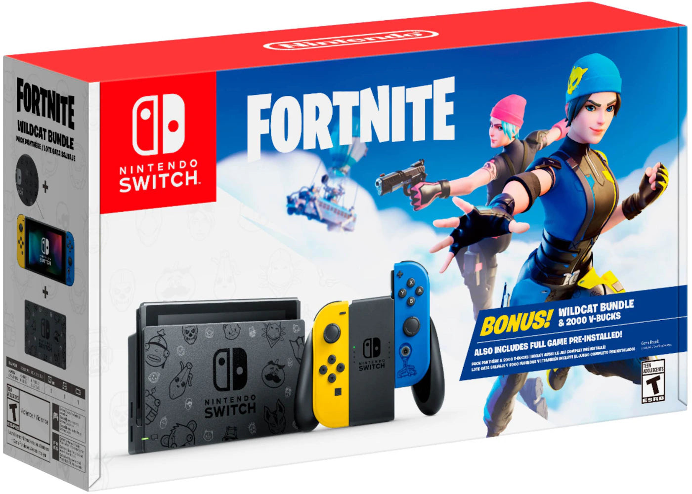 Nintendo Switch Fortnite Wildcat Console Bundle HADSKFAGE Yellow/Blue - vue secondaire A