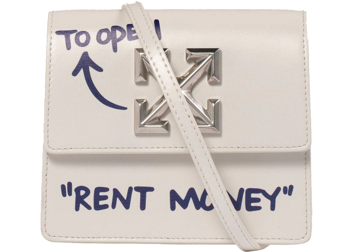 OFF-WHITE 0.7 Jitney Quote Bag "RENT MONEY" White - vue 360