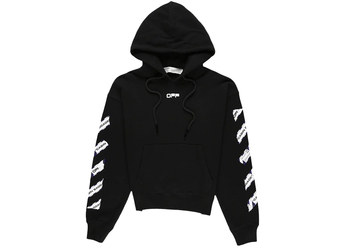 OFF-WHITE Hoodie mit diagonalem Flughafen-Bandpfeil-Motiv, Schwarz/Mehrfarbig - vue 360