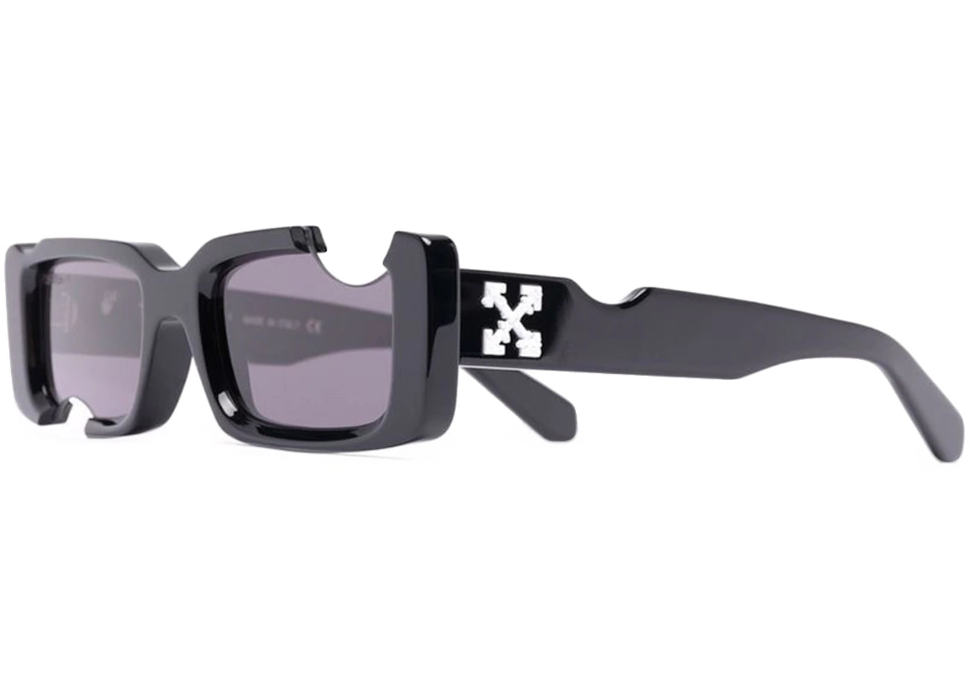 OFF-WHITE Cady Cut-Out Rectangular Frame Sunglasses Black/White/Grey (SS22) (OERI006C99PLA0011007) - vue 360