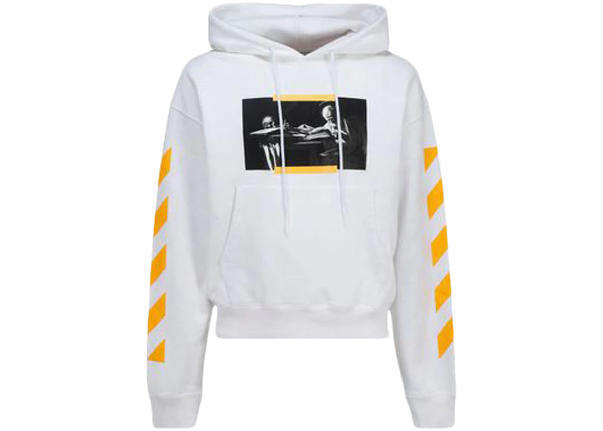 OFF-WHITE Kapuzenpullover mit Caravaggio-Schriftzug des Heiligen Hieronymus, Weiß/Gelb/Schwarz - vue 360