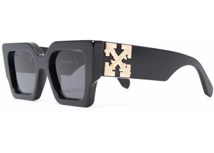 OFF-WHITE Catalina Rectangular Frame Sunglasses Black/Dark Grey/Gold (OERI003Y21PLA0011007 / OERI003C99PLA0011007) - authe...