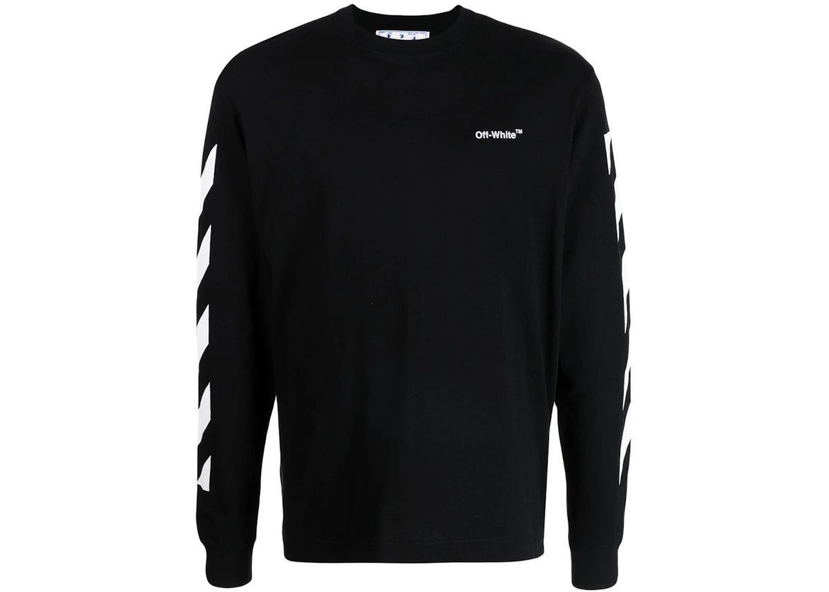 OFF-WHITE Langarmshirt mit diagonalem Helvetica-Muster, Schwarz/Weiß - vue 360
