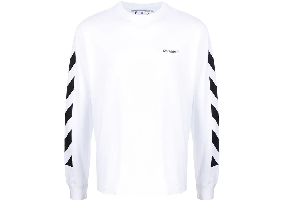 OFF-WHITE Langarm-T-Shirt mit diagonalem Helvetica-Muster, Weiß/Schwarz - vue 360
