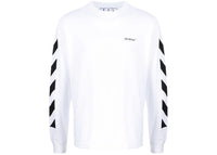 OFF-WHITE Langarm-T-Shirt mit diagonalem Helvetica-Muster, Weiß/Schwarz