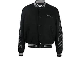 OFF-WHITE Diagonal Outline Logo-Embroidered Wool Varsity Jacket Black - vue 360