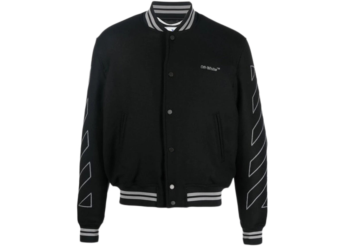 OFF-WHITE Diagonal Outline Logo-Embroidered Wool Varsity Jacket Black - vue secondaire A