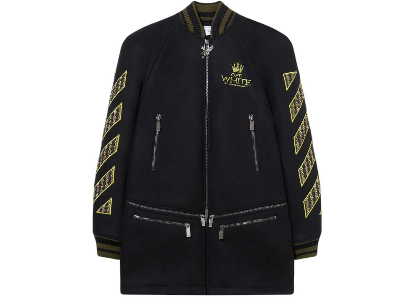 OFF-WHITE Eagle Wool Twill Varsity Coat Black/Poison Green - vue secondaire A