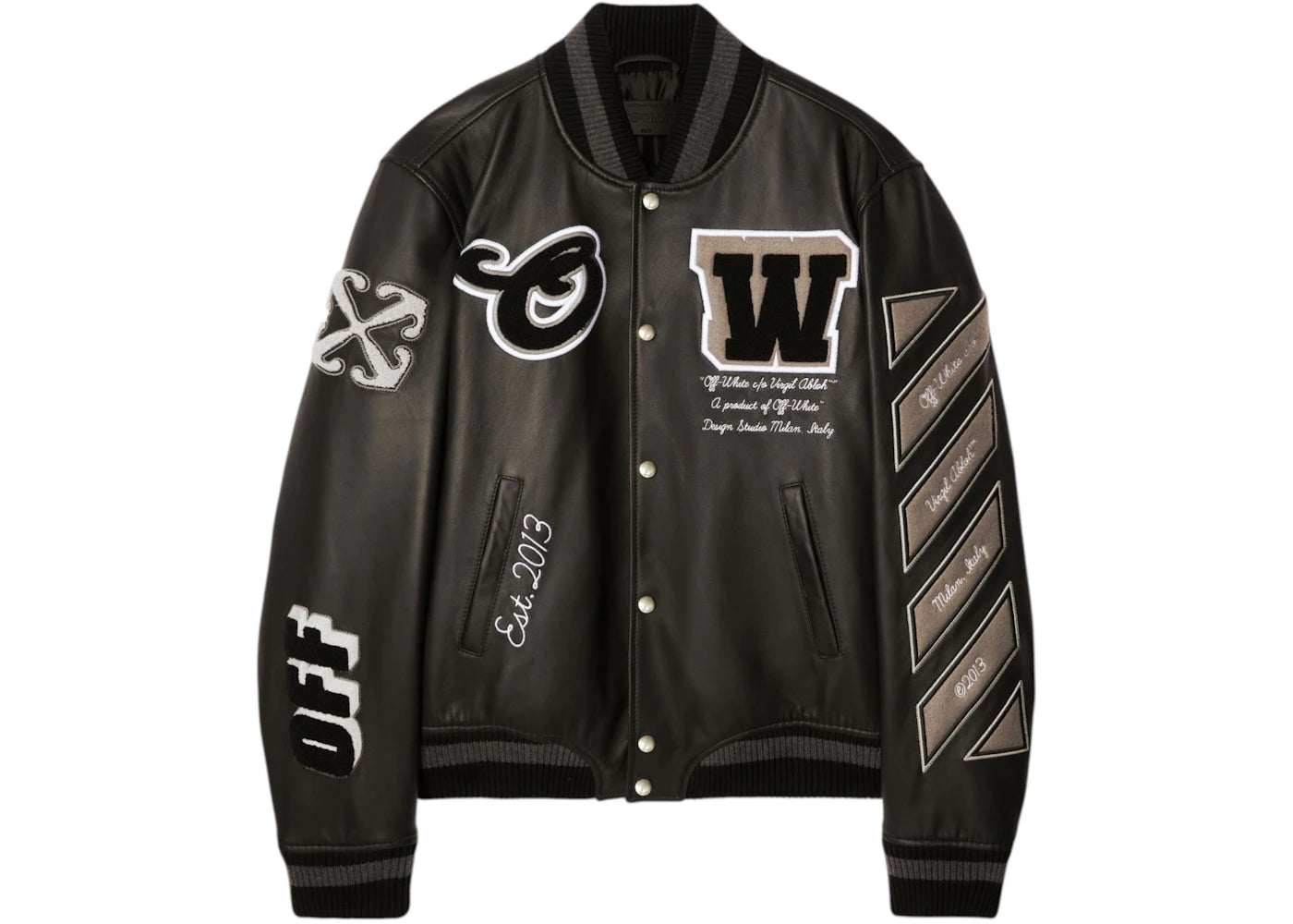 OFF-WHITE Full Leather Varsity Jacket Black - vue secondaire A