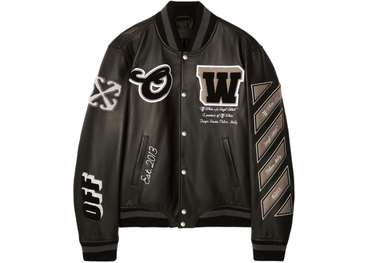 OFF-WHITE Full Leather Varsity Jacket Black - vue 360