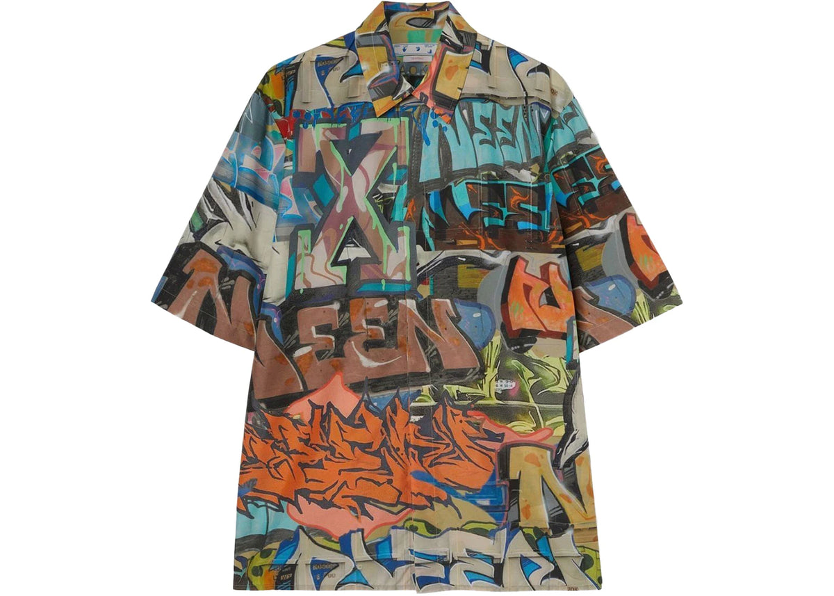 OFF-WHITE Graffiti Print Short Sleeve Shirt Multi - vue secondaire A