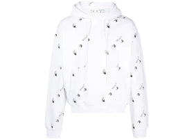 OFF-WHITE Oversized Fit Allover Logo Hoodie White/Black