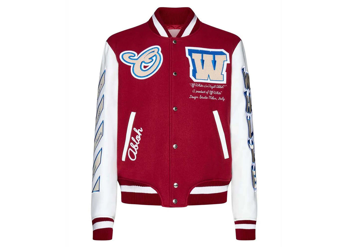 OFF-WHITE Varsity Wool-Blend Bomber Jacket Red/White - vue secondaire A