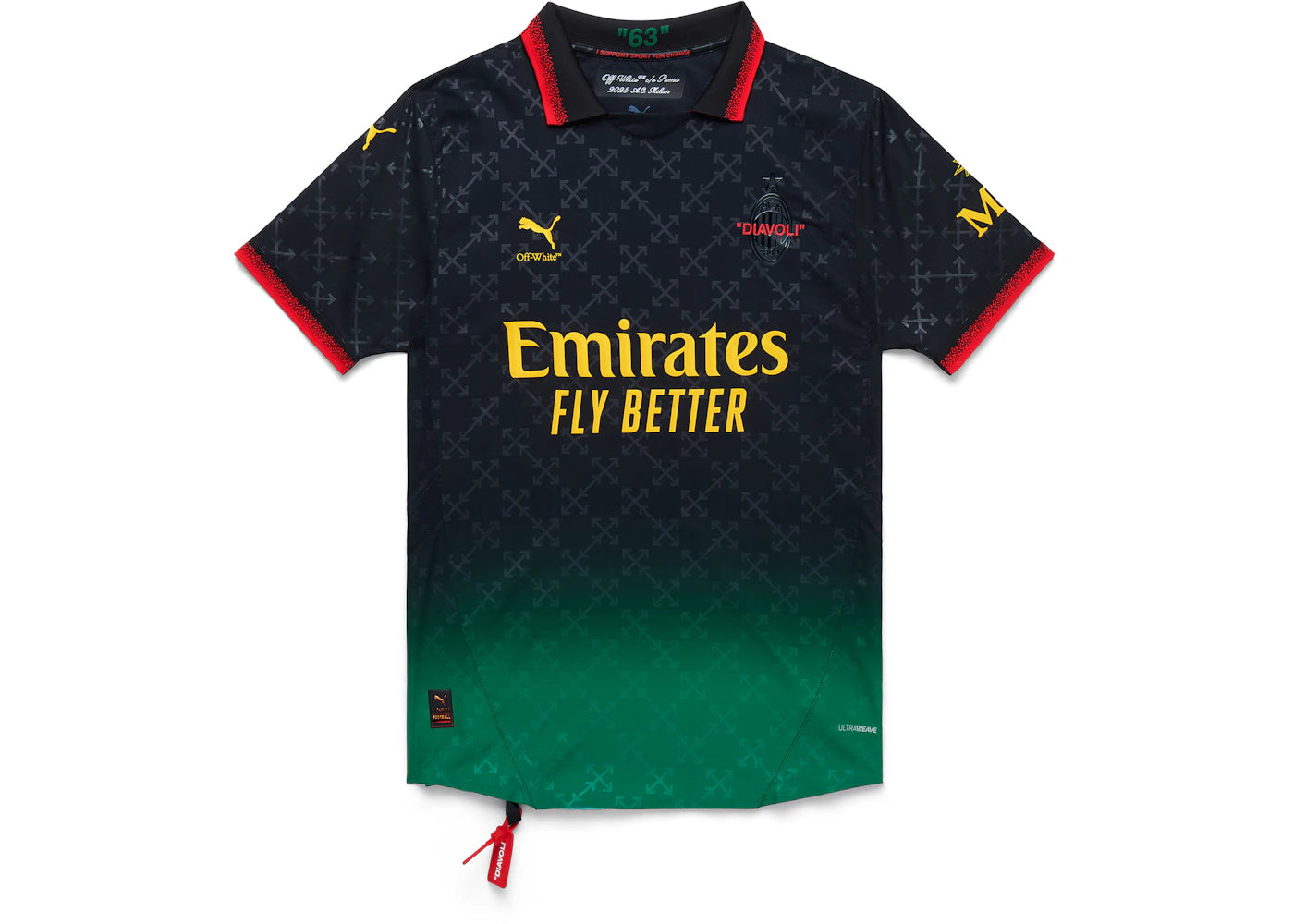 OFF-WHITE x Puma AC Milan Authentic Jersey Black/Power Green - vue secondaire A
