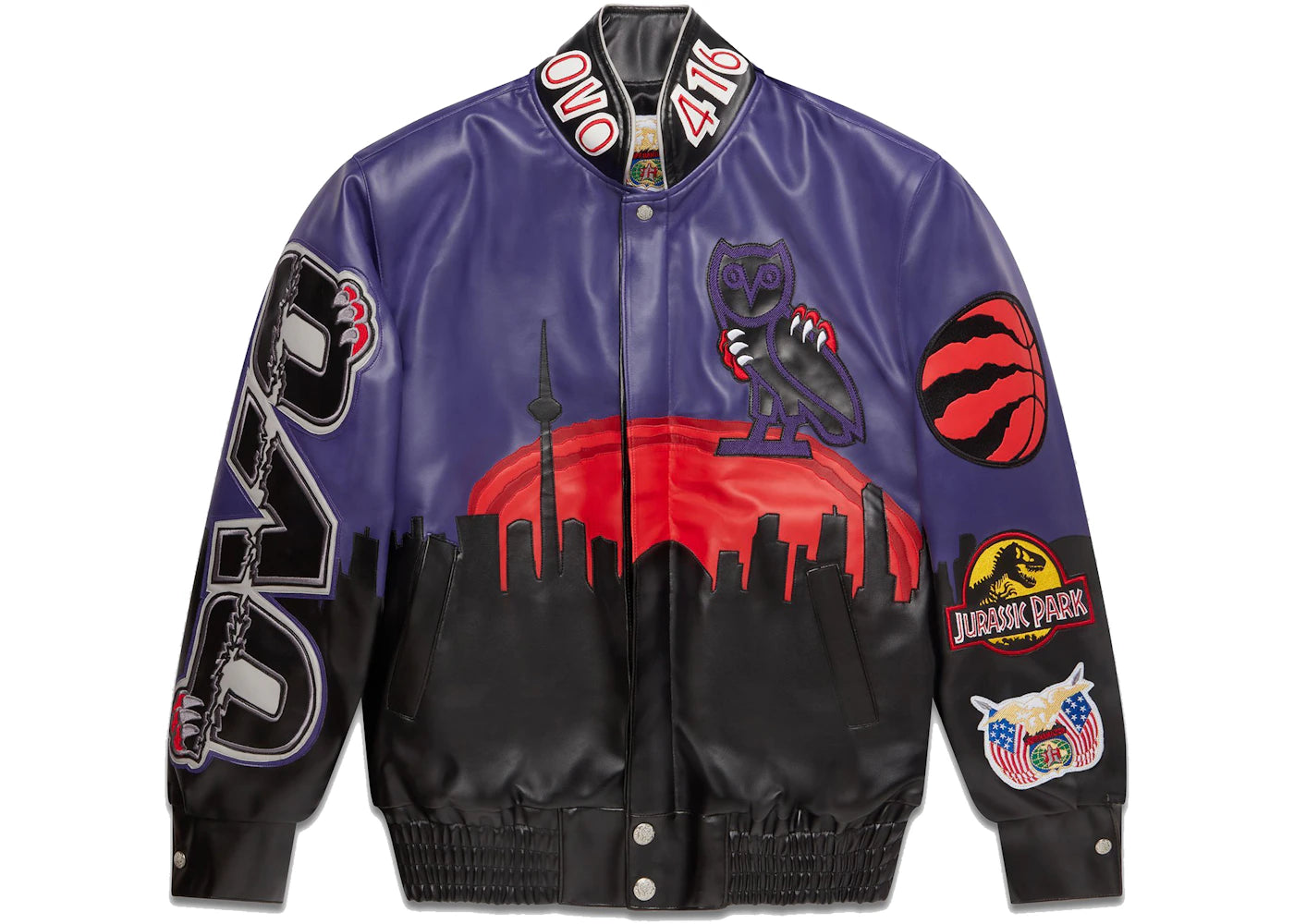 OVO x Jeff Hamilton Jurassic Park Varsity Jacket Black - vue secondaire A