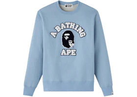 OVO x BAPE Denim Fleece College Crewneck Light Indigo