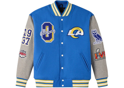 OVO x NFL Los Angeles Rams Wool Varsity Jacket Blue - authentic OVO apparel