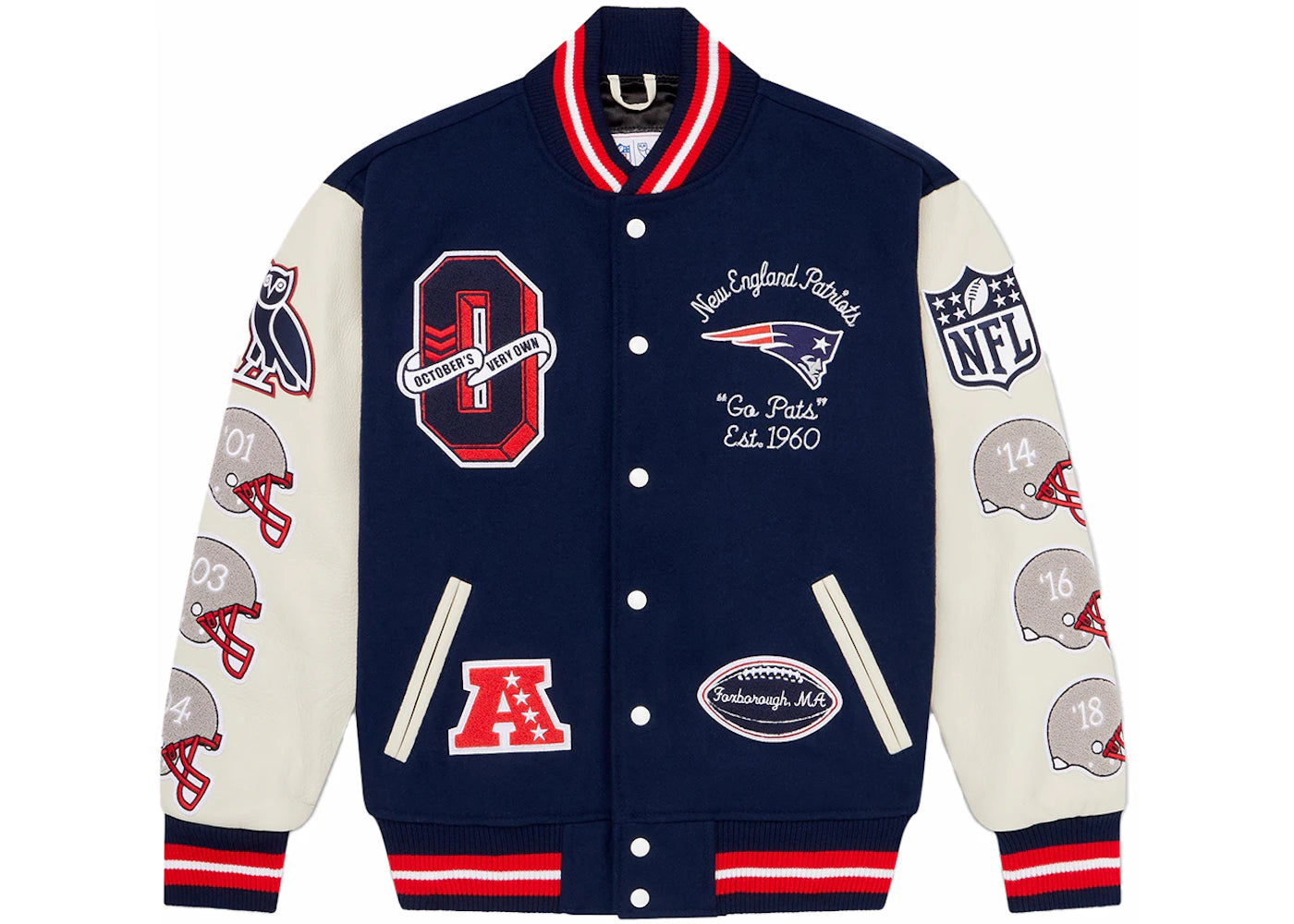 OVO x NFL New England Patriots Varsity Jacket Blue - vue secondaire A