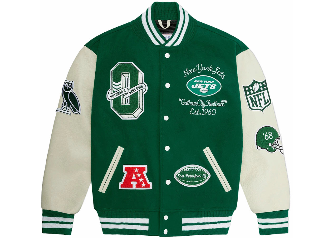 OVO x NFL New York Jets Varsity Jacket Green - vue secondaire A