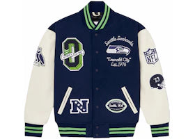 OVO x NFL Seattle Seahawks Varsity Jacket Blue - vue 360