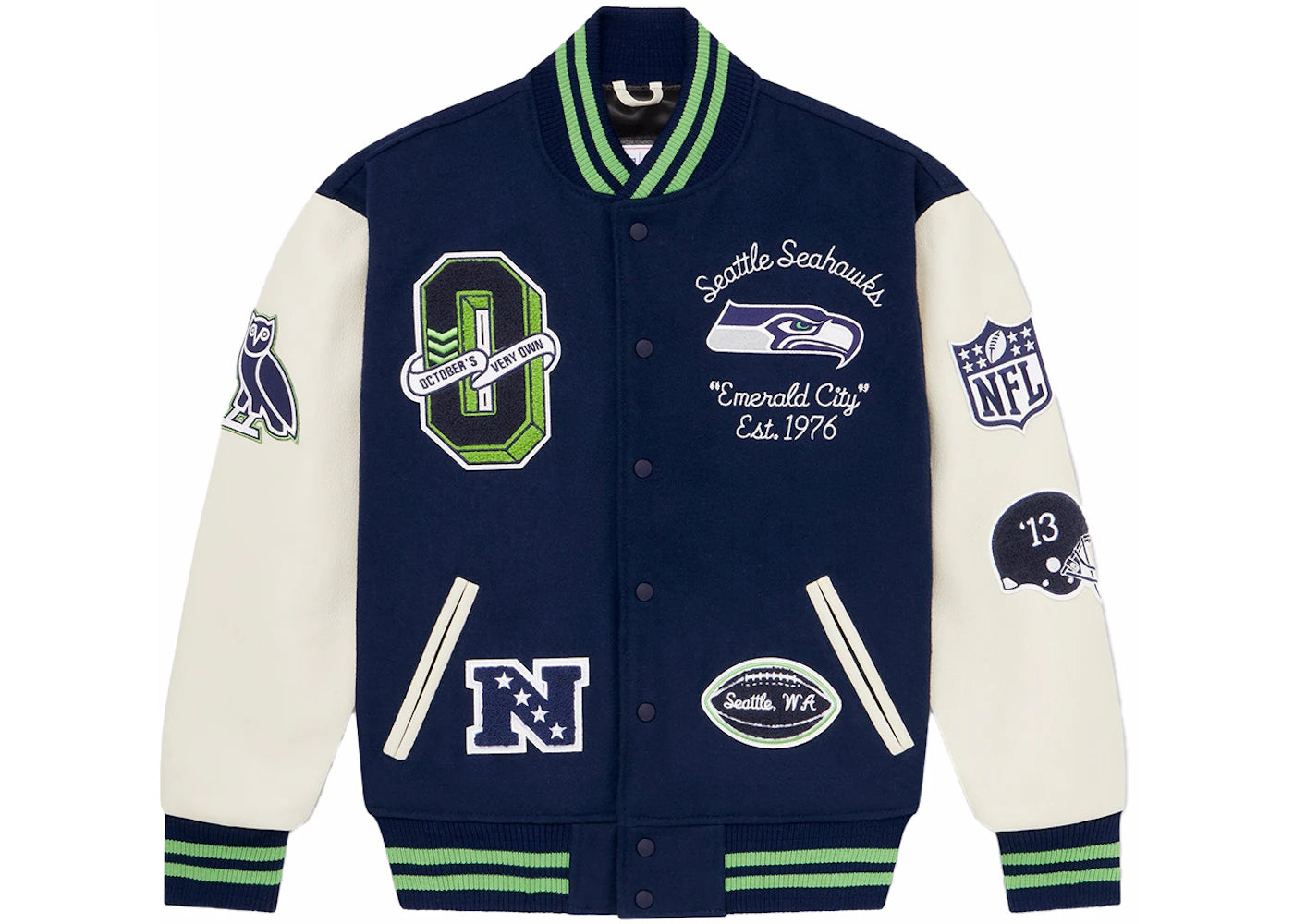 OVO x NFL Seattle Seahawks Varsity Jacket Blue - vue secondaire A