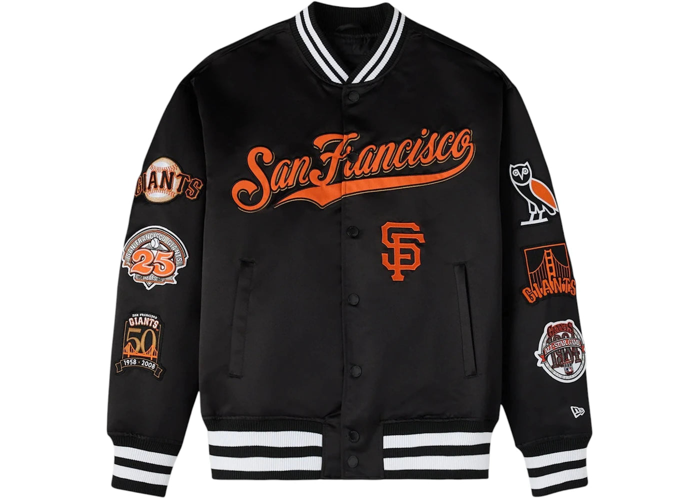 OVO x New Era MLB San Francisco Giants Varsity Jacket Black - vue 360
