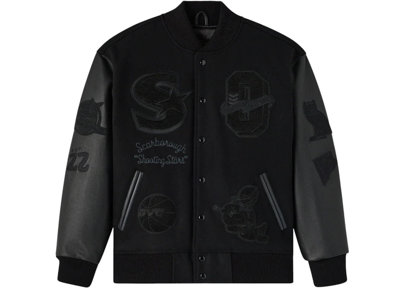 OVO x Scarborough Shooting Stars Championship Varsity Jacket Triple Black - vue secondaire A