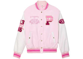 PINK x LoveShackFancy Reissued Boyfriend Varsity Jacket Pink Tulip