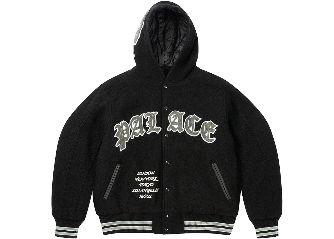 Palace Hooded Varsity Jacket Black - vue secondaire A