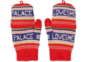Palace Loves Me Knitted Gloves Red - vue 360