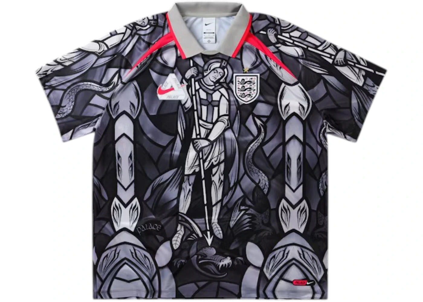 Palace x Nike England Dri-FIT Football Jersey Pewter Grey/Bright Crimson - vue 360