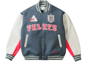 Palace x Nike England Varsity Jacket Cool Grey/White/Bright Crimson
