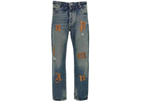Palm Angels 5 Pocket Patch Straight Jeans Blue/Brown - vue 360