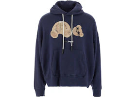 Palm Angels Bear Print Sprayed Logo Hoodie Navy Blue/Brown