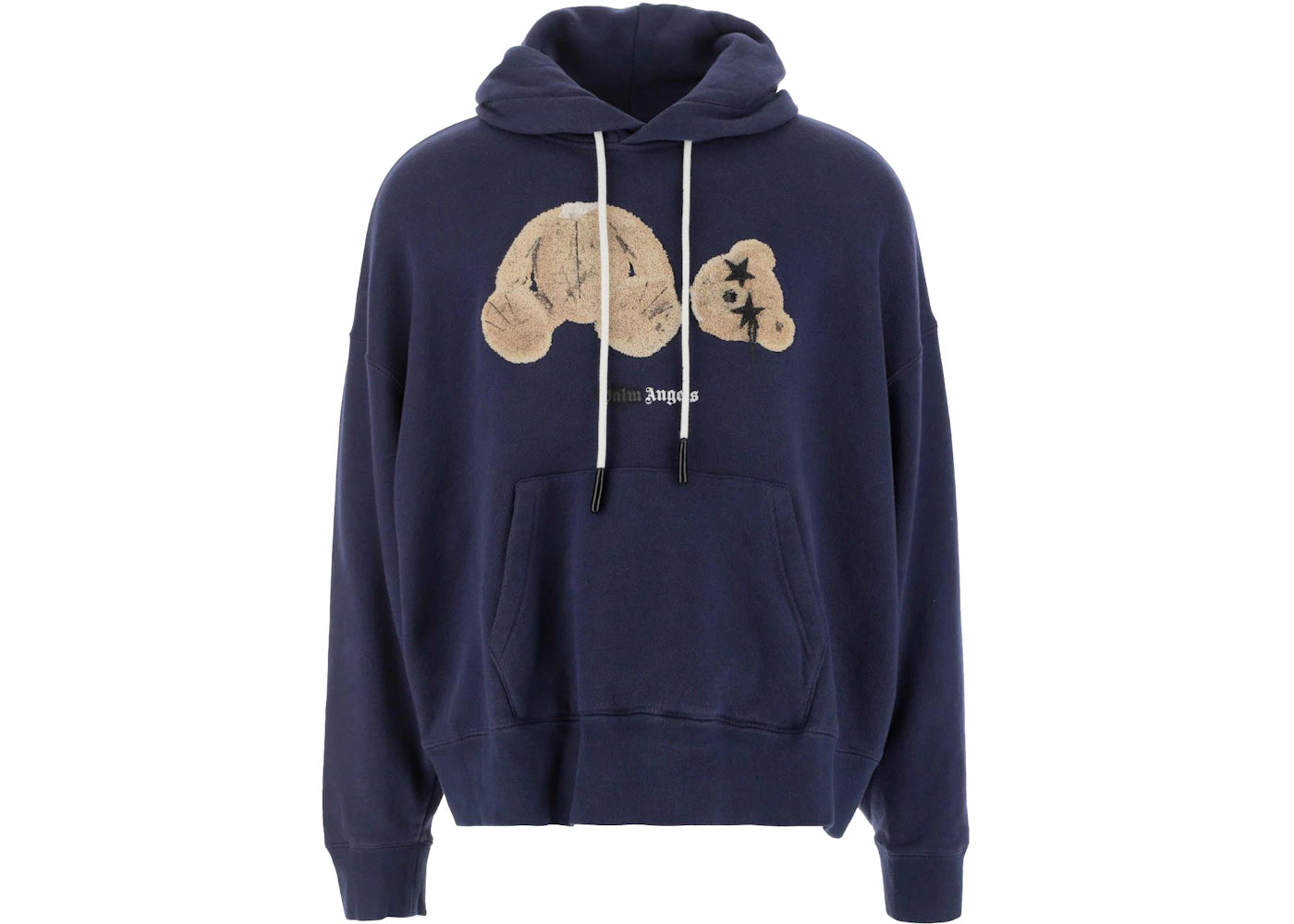 Palm Angels Bear Print Sprayed Logo Hoodie Navy Blue/Brown - vue secondaire A